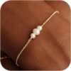 61IeYqmBgRL._AC_SL1500 Gold Pearl Bracelets for Women Trendy, Real Gold Plated Dainty Stackable Snake Chain CZ Heart Pendant Bracelets, Layered Waterproof Jewelry Gift for Women Adjustable 6"+2"