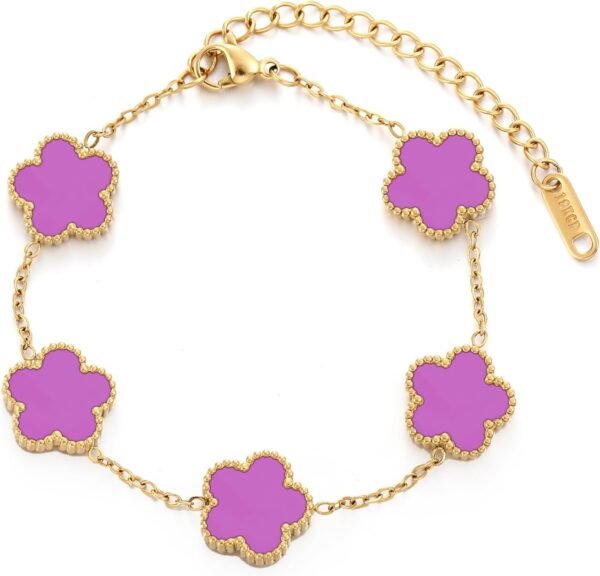 Four Leaf Clover Bracelet for Women   Gold Plated Stainless Steel Lucky 4 Leaf Gold Link Bracelet Jewelry Gift for Women