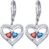 Heart Leverback Earrings Double Birthstone Dangle Earrings for Women, Love Jewelry for Her, Christmas Gifts for Women, Anniversary Birthday Gift for Mom Wife Girlfriend