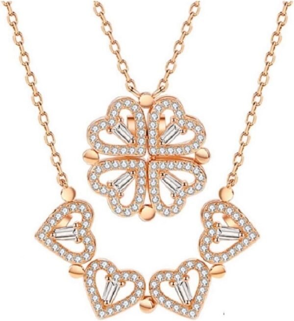 Sterling Silver Heart Shaped and Four Leaf Clover Convertible Pendant Necklace Crystals Jewelry for Women