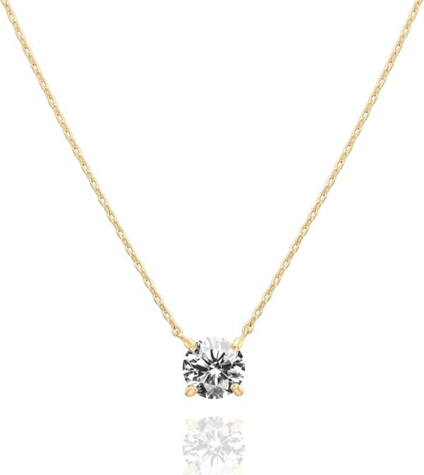 Gold Plated Crystal Solitaire 1.5 Carat (7.3mm) Cubic Zirconia Dainty Choker Necklace | Gold Necklaces for Women