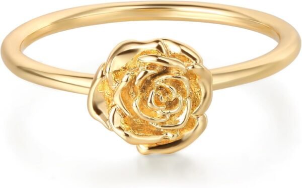 Birth Flower Ring for Women   Gold Plated Floral Minimalist Stackable Finger Jewelry Birthday Gifts