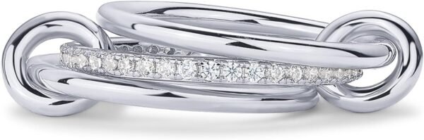 Gold Plated Interlocked Stackable Rings for Women - Statement Mixed Metals Multi Ring Stack - Cubic Zirconia Two-Toned Connected Bands Stacking Jewelry