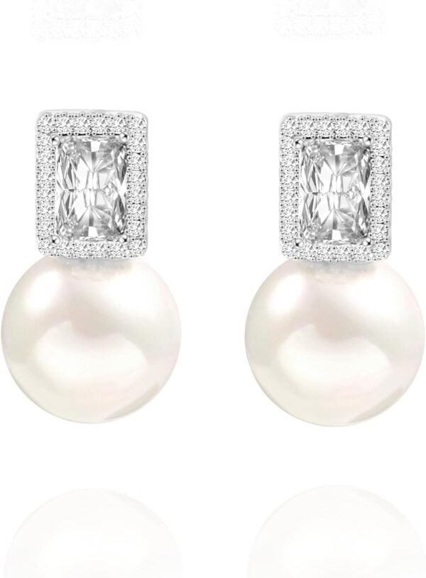 61MXTySvTKL._AC_SL1500 925 Sterling Silver Hoop Handpicked AAA+ Quality 7.5-8mm White Freshwater Cultured Pearl Dangle Drop Earrings Jewelry for Women