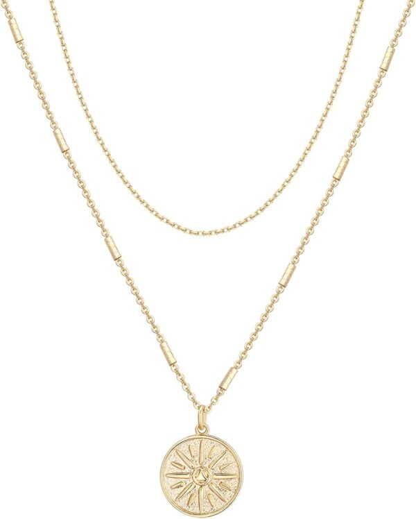 Gold Plated Layering Necklaces | Stylish Minimalist Design Pendant Necklaces | Bar, Circle, Lotus, Disc, Dog Tag, Horizontal Bar Pendants for Women