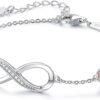 Infinity Heart Birthstone Charm Link Bracelet for Women 925 Sterling Silver Adjustable Mother's Day Christmas Day Gift Anniversary Birthday Jewelry for Wife Girlfriend Her