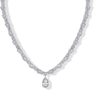 Gold Plated Pear Tennis Necklaces for Women - Cubic Zirconia Tennis Necklace with Drop for Brides & Bridesmaids - Cute Simulated Diamond Chain Trendy Wedding Jewelry