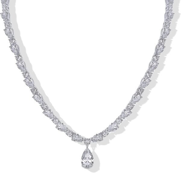 Gold Plated Pear Tennis Necklaces for Women - Cubic Zirconia Tennis Necklace with Drop for Brides & Bridesmaids - Cute Simulated Diamond Chain Trendy Wedding Jewelry