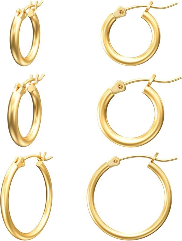 Gold Hoop Earrings for Women   Real Gold Plated Hoops with 925 Sterling Silver Post