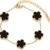 Four Leaf Clover Bracelet for Women   Gold Plated Stainless Steel Lucky 4 Leaf Gold Link Bracelet Jewelry Gift for Women