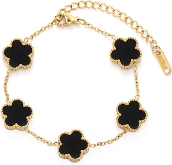 Four Leaf Clover Bracelet for Women   Gold Plated Stainless Steel Lucky 4 Leaf Gold Link Bracelet Jewelry Gift for Women