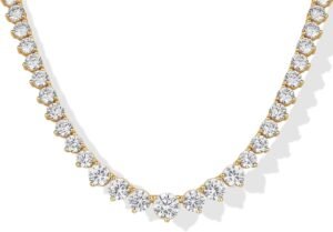 Gold Plated Graduated Tennis Necklaces for Women - Cubic Zirconia Tennis Necklace for Brides & Bridesmaids - Simulated Diamond Chain Trendy Wedding Jewelry