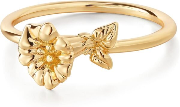 Birth Flower Ring for Women   Gold Plated Floral Minimalist Stackable Finger Jewelry Birthday Gifts