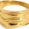61UTeboNbEL._AC_SL1500 Gold-Plated Hammered Ring For Women | Textured Ring | Rings | Thick Stacking Gold Rings | Chunky Gold Ring | Size 6-8