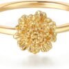 Birth Flower Ring for Women   Gold Plated Floral Minimalist Stackable Finger Jewelry Birthday Gifts