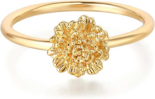 Birth Flower Ring for Women   Gold Plated Floral Minimalist Stackable Finger Jewelry Birthday Gifts