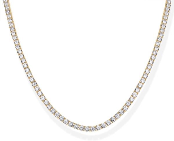 Gold Plated 3mm Simulated Diamond Tennis Necklace Chunky Long Necklace for Women Sizes 16" and 18"