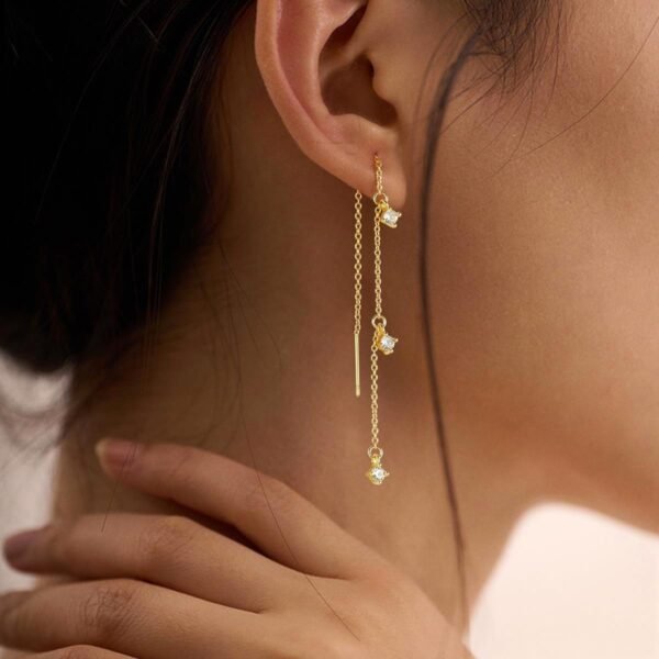 Gold Earrings for Women, Dainty   Gold Plated Dangle Earrings for Women Trendy Long Dangle Drop Chain Earring for Sensitive Ears Cute Hypoallergenic Threader Earring Non Tarnish Jewelry Gifts