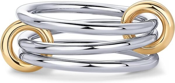 Gold Plated Interlocked Stackable Rings for Women - Statement Mixed Metals Multi Ring Stack - Cubic Zirconia Two-Toned Connected Bands Stacking Jewelry