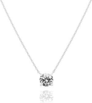 Gold Plated Crystal Solitaire 1.5 Carat (7.3mm) Cubic Zirconia Dainty Choker Necklace | Gold Necklaces for Women