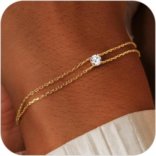 61YmU_9ftL._AC_SL1500 Gold Pearl Bracelets for Women Trendy, Real Gold Plated Dainty Stackable Snake Chain CZ Heart Pendant Bracelets, Layered Waterproof Jewelry Gift for Women Adjustable 6"+2"