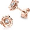 Gold Plated Sterling Silver Rose Flower Earring Studs, Hypoallergenic & Nickel Free Earrings for Women