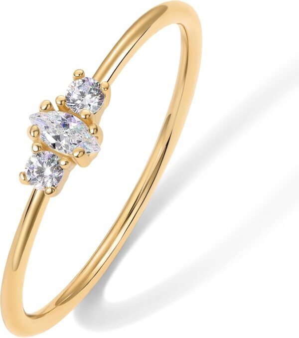 Gold Plated Marquise Round Mini Cubic Zirconia Stackable Rings for Women | Dainty Stacking Thin Band for Women