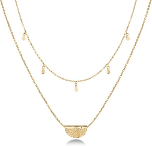 Gold Plated Layering Necklaces | Stylish Minimalist Design Pendant Necklaces | Bar, Circle, Lotus, Disc, Dog Tag, Horizontal Bar Pendants for Women