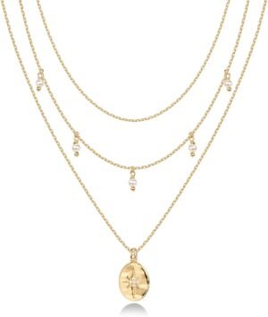 Gold Plated Layering Necklaces | Stylish Minimalist Design Pendant Necklaces | Bar, Circle, Lotus, Disc, Dog Tag, Horizontal Bar Pendants for Women