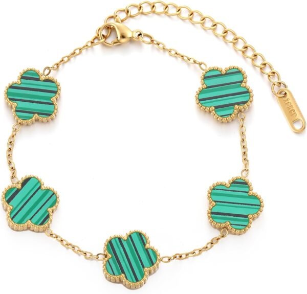 Four Leaf Clover Bracelet for Women   Gold Plated Stainless Steel Lucky 4 Leaf Gold Link Bracelet Jewelry Gift for Women