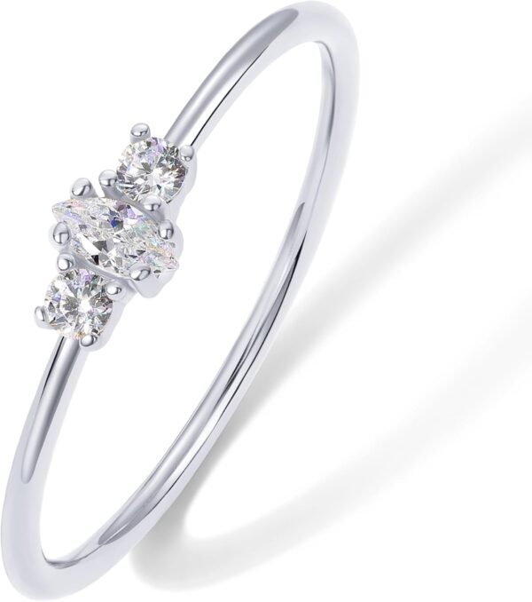 Gold Plated Marquise Round Mini Cubic Zirconia Stackable Rings for Women | Dainty Stacking Thin Band for Women