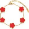 Four Leaf Clover Bracelet for Women   Gold Plated Stainless Steel Lucky 4 Leaf Gold Link Bracelet Jewelry Gift for Women
