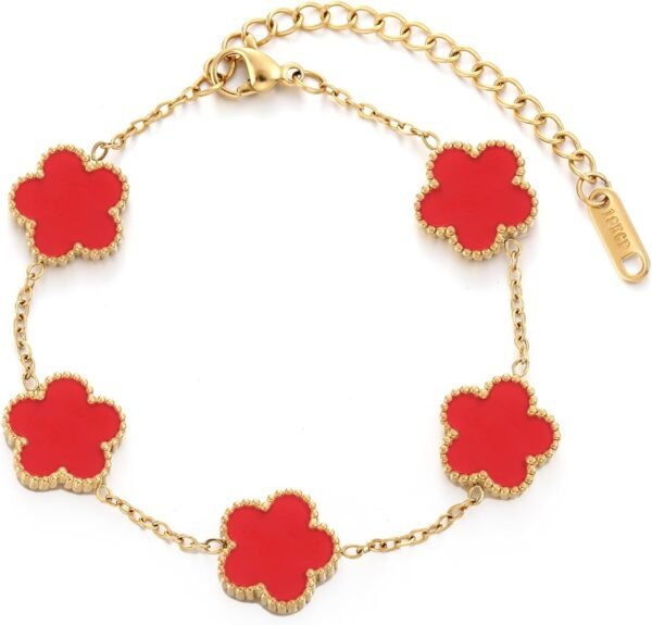 Four Leaf Clover Bracelet for Women   Gold Plated Stainless Steel Lucky 4 Leaf Gold Link Bracelet Jewelry Gift for Women