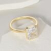 925 Sterling Silver Engagement Rings for Women Radiant Cut Cubic Zirconia Wedding Bands   Gold Plated Bezel Promise Rings for Her Size 4-10