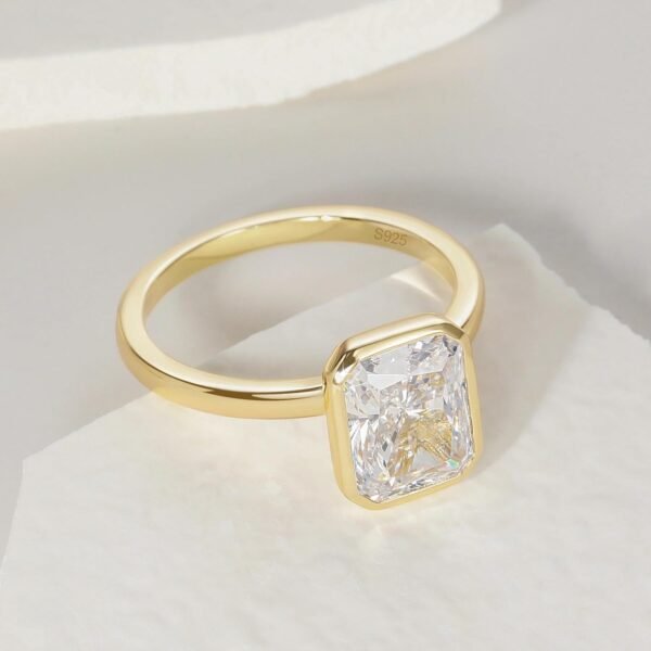 925 Sterling Silver Engagement Rings for Women Radiant Cut Cubic Zirconia Wedding Bands   Gold Plated Bezel Promise Rings for Her Size 4-10