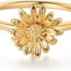 Birth Flower Ring for Women   Gold Plated Floral Minimalist Stackable Finger Jewelry Birthday Gifts