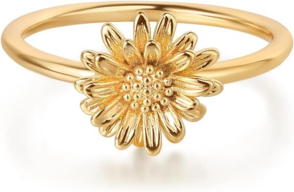 Birth Flower Ring for Women   Gold Plated Floral Minimalist Stackable Finger Jewelry Birthday Gifts