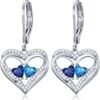 Heart Leverback Earrings Double Birthstone Dangle Earrings for Women, Love Jewelry for Her, Christmas Gifts for Women, Anniversary Birthday Gift for Mom Wife Girlfriend