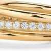 Gold Plated Interlocked Stackable Rings for Women - Statement Mixed Metals Multi Ring Stack - Cubic Zirconia Two-Toned Connected Bands Stacking Jewelry