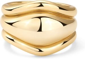 Gold Plated Chunky Stackable Rings Set for Women | Cubic Zirconia Bands Set | 3 Statement Rings Pack