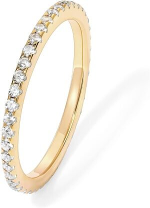 Gold Plated Solid 925 Sterling Silver CZ Simulated Diamond Stackable Ring Eternity Bands for Women