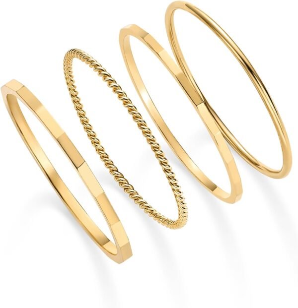 Gold Plated Four Pieces Thin Rings Set for Women | 4 Dainty Stacking Rings Pack | Minimalist Stackable Bands
