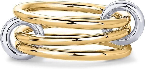 Gold Plated Interlocked Stackable Rings for Women - Statement Mixed Metals Multi Ring Stack - Cubic Zirconia Two-Toned Connected Bands Stacking Jewelry