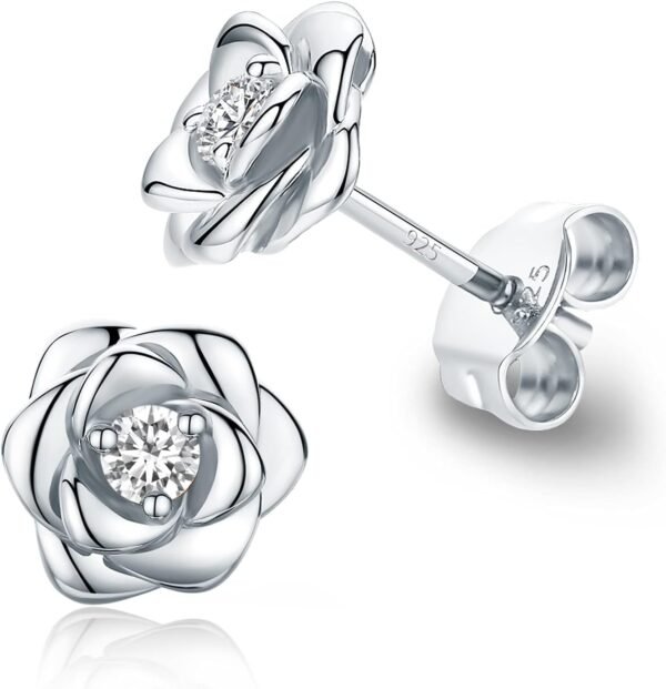 Gold Plated Sterling Silver Rose Flower Earring Studs, Hypoallergenic & Nickel Free Earrings for Women