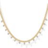 Gold Plated Station Necklace - Simulated Diamond Layering Necklaces - Womens CZ Chain
