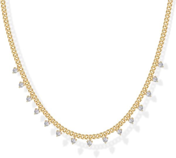 Gold Plated Station Necklace - Simulated Diamond Layering Necklaces - Womens CZ Chain