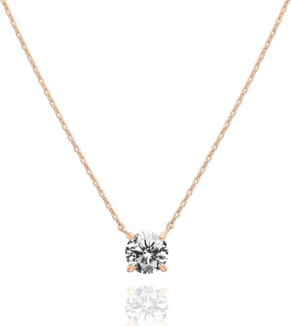 Gold Plated Crystal Solitaire 1.5 Carat (7.3mm) Cubic Zirconia Dainty Choker Necklace | Gold Necklaces for Women