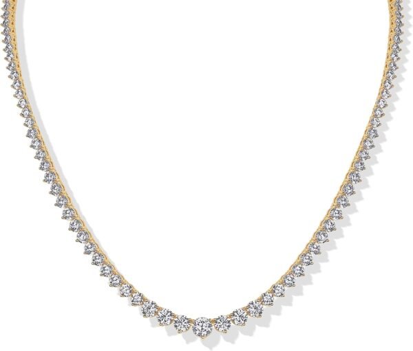 61nz54MHWsL._AC_SL1500 Gold Plated Graduated Tennis Necklaces for Women - Cubic Zirconia Tennis Necklace for Brides & Bridesmaids - Simulated Diamond Chain Trendy Wedding Jewelry