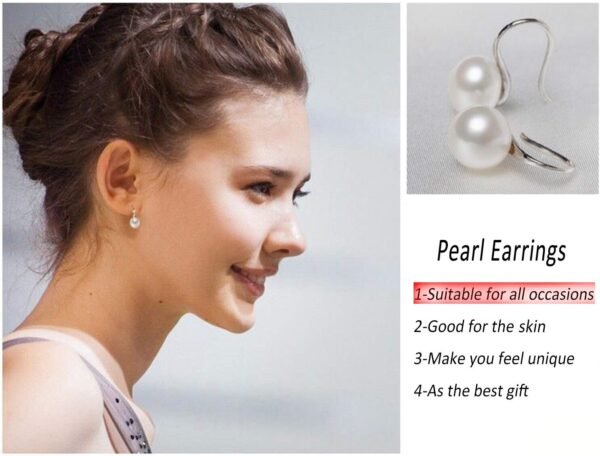 61pDv8V7uzL._AC_SL1500 925 Sterling Silver Hoop Handpicked AAA+ Quality 7.5-8mm White Freshwater Cultured Pearl Dangle Drop Earrings Jewelry for Women