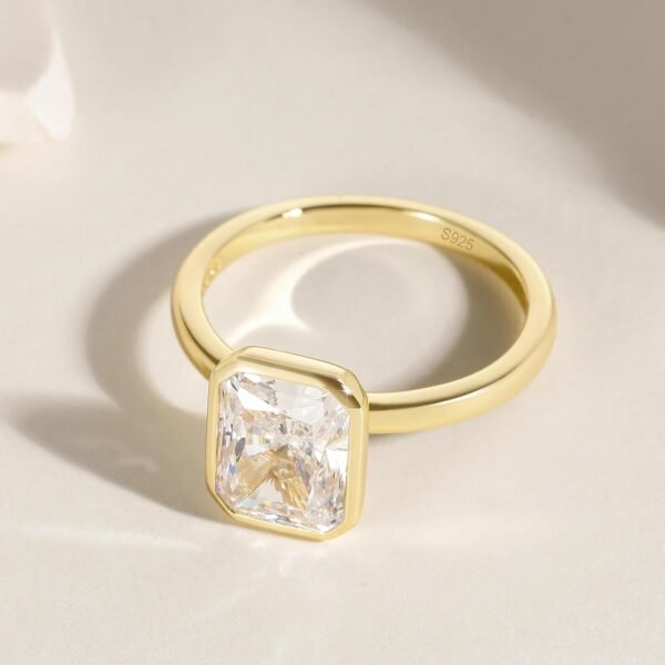 925 Sterling Silver Engagement Rings for Women Radiant Cut Cubic Zirconia Wedding Bands   Gold Plated Bezel Promise Rings for Her Size 4-10